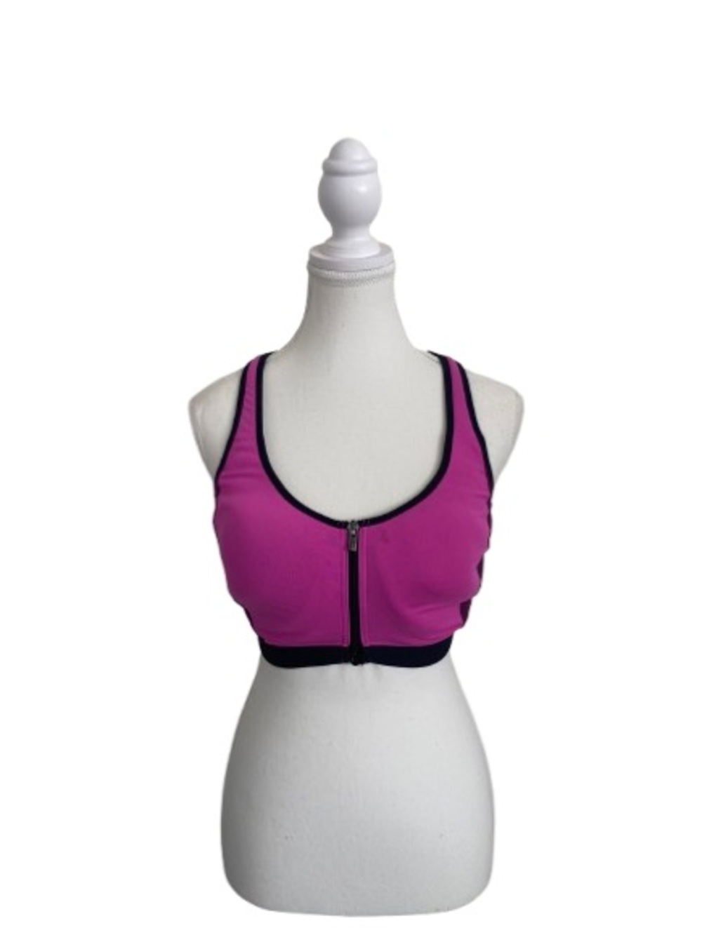 PINK Victoria's Secret Front-Zip Sports Bra in Bright Pink with Black Trim